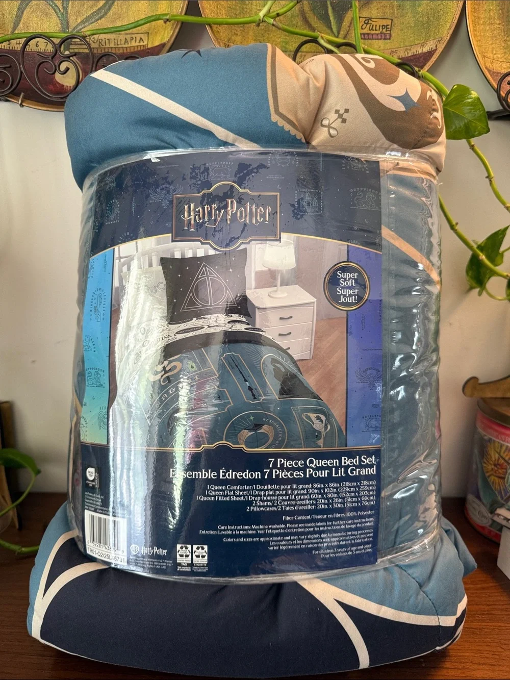 Harry Potter 7-Piece Queen Bed Set - Navy Blue & Gray